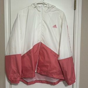 Adidas lightweight white and coral jacket w/hood